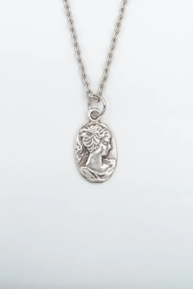 Vintage Cameo Gümüş Kaplama Düz Zincir Kolye ürün görseli 1