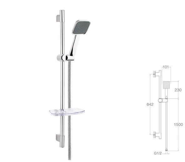 SÜRGÜLÜ DUŞ SETİ + Ø22MM PARLAK POLİSH + ELDUŞU - Resim 2