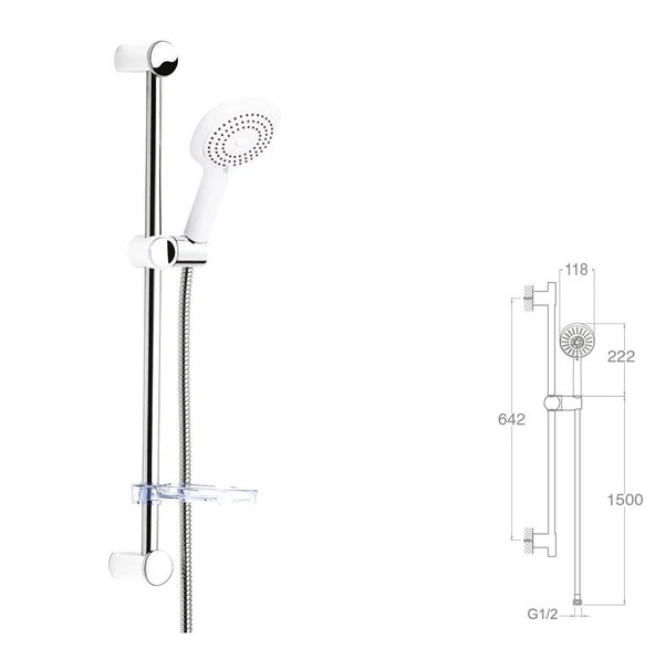 SÜRGÜLÜ DUŞ SETİ + Ø22MM PARLAK POLİSH + 3 FONKSİYONLU ürün görseli 1