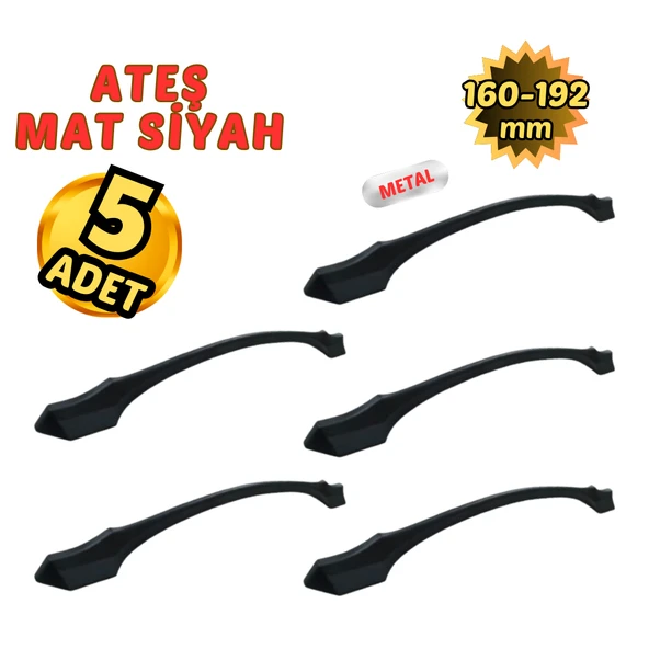 5 Adet Metal Ateş Mobilya Çekmece Dolap Kulpu Mat Siyah 160-192mm ürün görseli 1