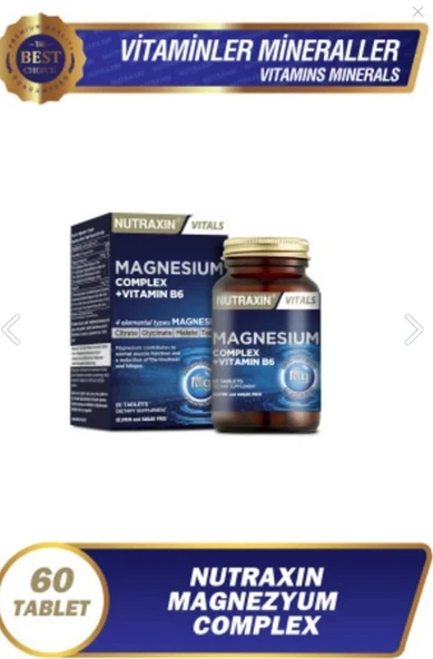 Nutraxin Magnezyum Complex 60 Tablet 125 Mg - Bisiglinat - Taurat - Malat - Sitrat - B6 ürün görseli 1