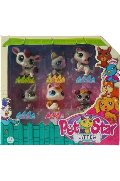 LİTTLE PET SHOP Neşeli Minişler 6'lı Miniş Ailesi Oyuncak Pet Star Little Minişler Beyazlı Grili Miniş Ailesi ürün görseli 1