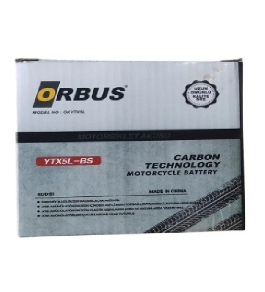ORBUS 12V 5Ah Alçak Motosiklet Aküsü  EBATLAR: 113x68x105 ürün görseli 1