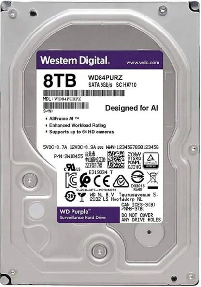 Western Digital Purple WD84PURZ SATA 3.0 3.5" 8 TB Harddisk ürün görseli 1