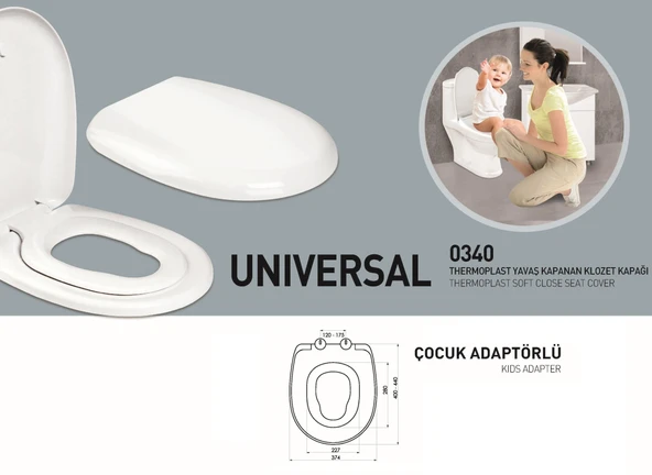 Karen Banyo Thermoplast Üniversal Çocuk Adaptörlü Yavaş Kapanır Klozet Kapağı 0340 ürün görseli 1