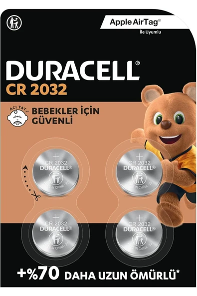 Duracell CR2032 Lityum Düğme Pil 4’lü Paket 3V (CR2032) ürün görseli 1