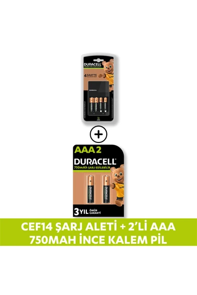 Duracell CEF 14 Şarj Aleti ve Şarj Edilebilir AAA 750mAh 2 Pil ürün görseli 1