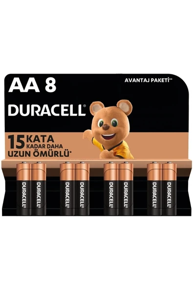 Duracell AA Alkalin Kalem Pil 8'li Paket 1,5V LR6/MN1500 ürün görseli 1