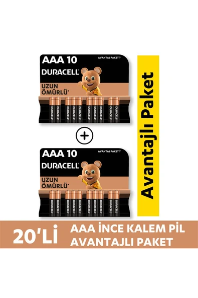 Duracell Alkalin AAA İnce Kalem Pil 20'li Paket ürün görseli 1