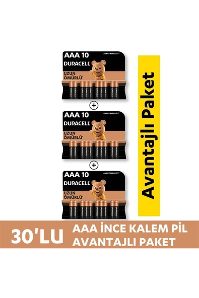 Duracell Alkalin AAA Kalem Pil 1,5V LR03/MN2400 30'lu Paket ürün görseli 1