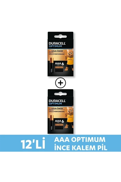 Duracell Optimum AAA Alkalin İnce Kalem Pil 12li Paket 1,5V LR6 MX1500 ürün görseli 1