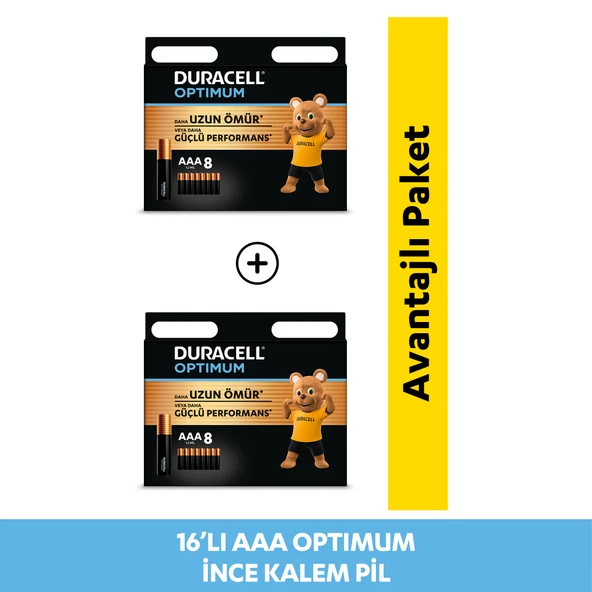 Duracell Optimum AAA Alkalin İnce Kalem Pil 1,5V LR03 MN2400 16'lı Paket ürün görseli 1