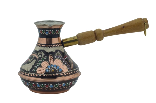 Bakır Kalın Boyalı El İşlemeli 375ml Renkli Rus Cezvesi Orta ürün görseli 1