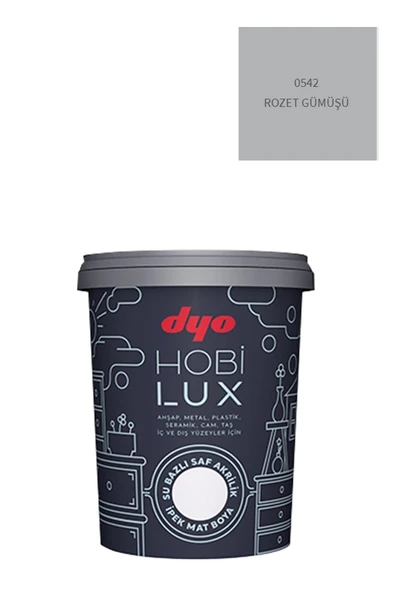 Dyo Hobilux Su Bazlı Saf Akrilik Ipek Mat Boya 0,9 Lt Hobi Boya 0542 Rozet Gümüşü ürün görseli 1