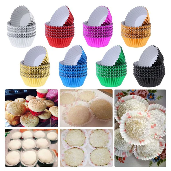 Metalik Folyo Cupcake Kalıbı Muffin Pet Kapsül No:3 (150 Adet)  Karışık Renk ürün görseli 1