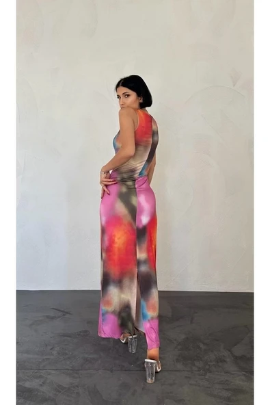 Renkli Batik Desenli Elbise - Resim 3