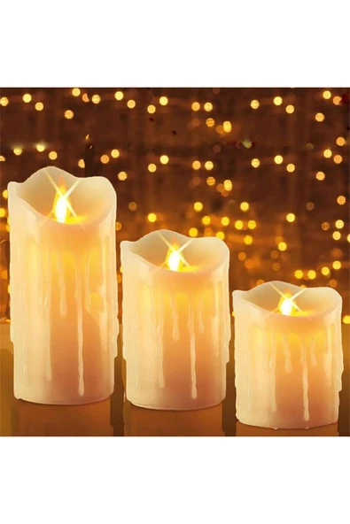 3'lü  Erimiş Görünümlü Led Mum Pilli - Resim 2