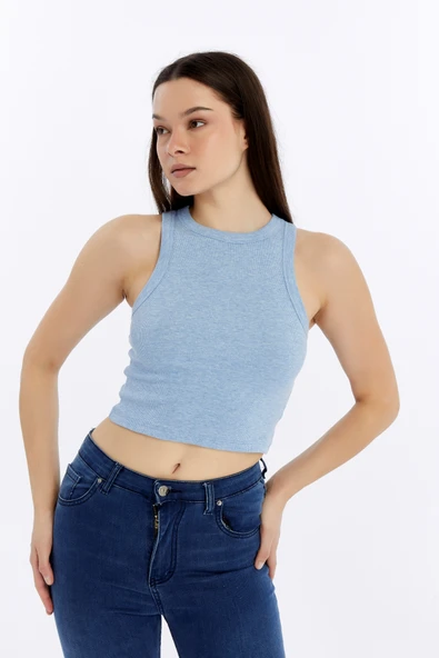 Kadın Fitilli Halter Yaka Crop Atlet - Resim 10