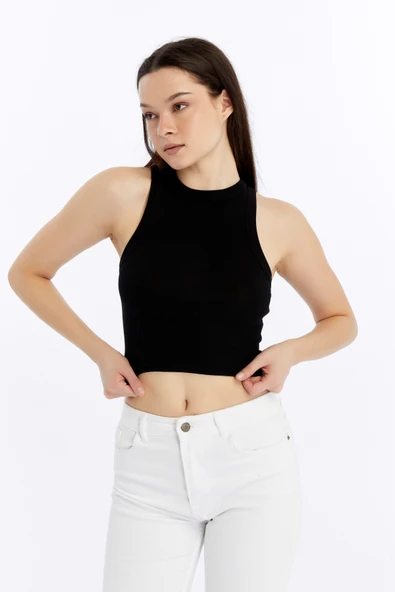Kadın Fitilli Halter Yaka Crop Atlet - Resim 12