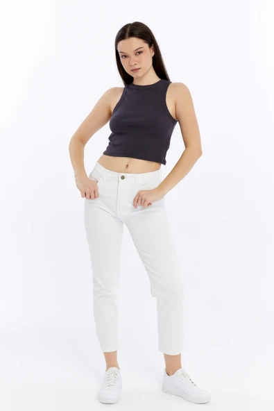 Kadın Fitilli Halter Yaka Crop Atlet - Resim 4
