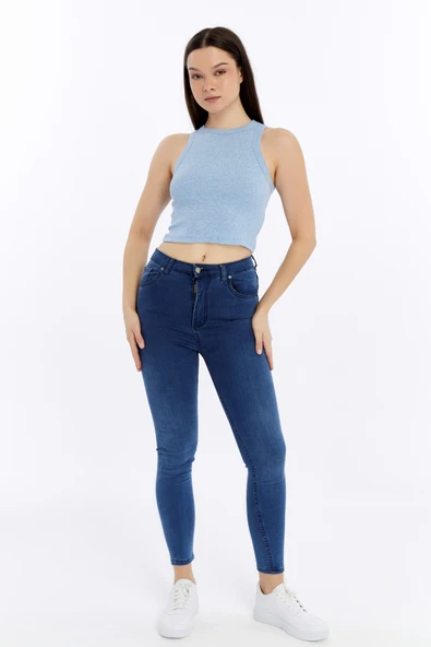 Kadın Fitilli Halter Yaka Crop Atlet - Resim 9