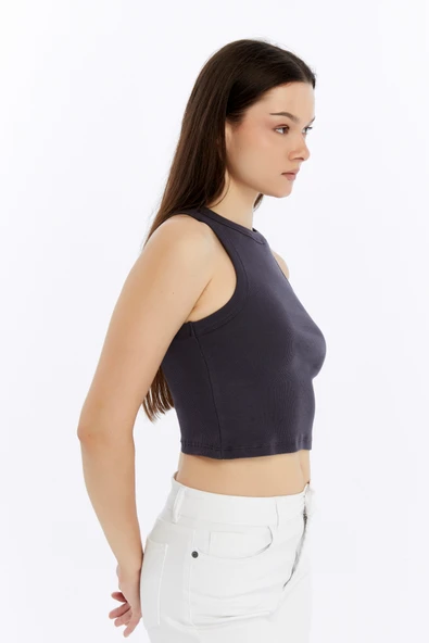 Kadın Fitilli Halter Yaka Crop Atlet - Resim 6