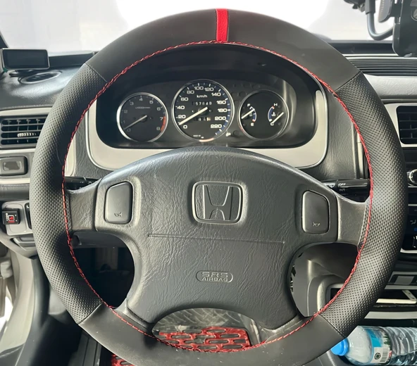 DİKİŞLİ DİREKSİYON KILIFI NUBUK NOKTALI DERİ KIRMIZI YÜZÜK KIRMIZI DİKİŞLİ HONDA CİVİC 2001 KASA ürün görseli 1