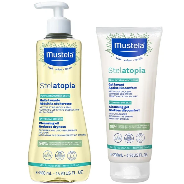 Mustela Stelatopia Çok Kuru Ciltler için Banyo Seti (Şampuan ve Yağ) ürün görseli 1