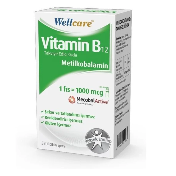 Wellcare Vitamin B12 Sprey 5 ml (Metilkobalamin) ürün görseli 1