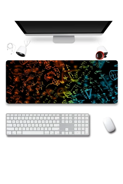SonicTouch Mavi Turuncu Neon Matematik Tahtası Gamer Oyuncu Dikişsiz Sıvı Geçirmez Klavye Mouse Pad 32x70Cm ürün görseli 1