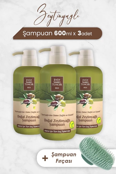 Eyüp Sabri Tuncer Zeytinyağlı Şampuan 600 ml x 3 Adet ve Şampuan Fırçası ürün görseli 1