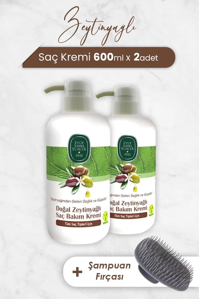 Eyüp Sabri Tuncer Zeytinyağlı Saç Kremi 600 ml x 2 Adet ve Şampuan Fırçası ürün görseli 1