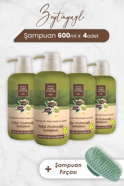 Eyüp Sabri Tuncer Zeytinyağlı Şampuan 600 ml x 4 Adet ve Şampuan Fırçası ürün görseli 1