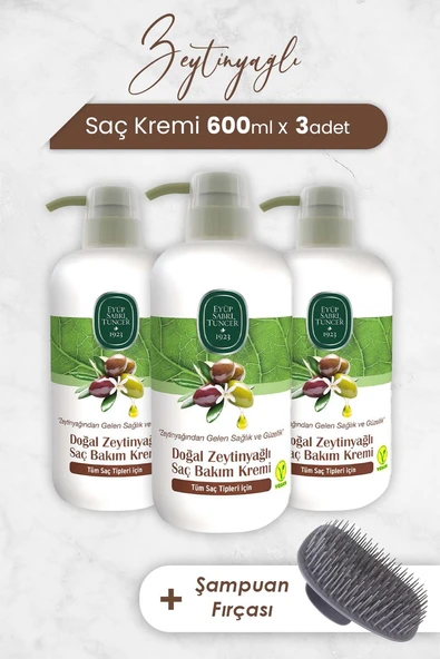 Eyüp Sabri Tuncer Zeytinyağlı Saç Kremi 600 ml x 3 Adet ve Şampuan Fırçası ürün görseli 1