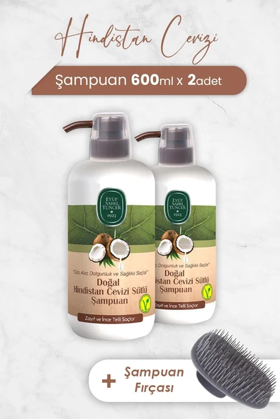 Eyüp Sabri Tuncer Hindistan Cevizi Şampuan 600 ml x 2 Adet ve Şampuan Fırçası ürün görseli 1