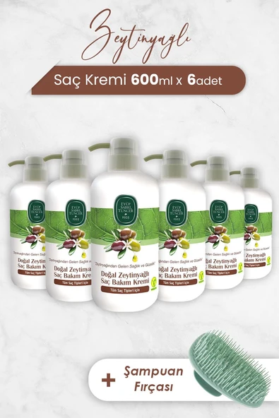 Eyüp Sabri Tuncer Zeytinyağlı Saç Kremi 600 ml x 6 Adet ve Şampuan Fırçası ürün görseli 1