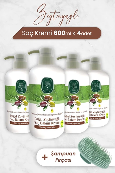 Eyüp Sabri Tuncer Zeytinyağlı Saç Kremi 600 ml x 4 Adet ve Şampuan Fırçası ürün görseli 1