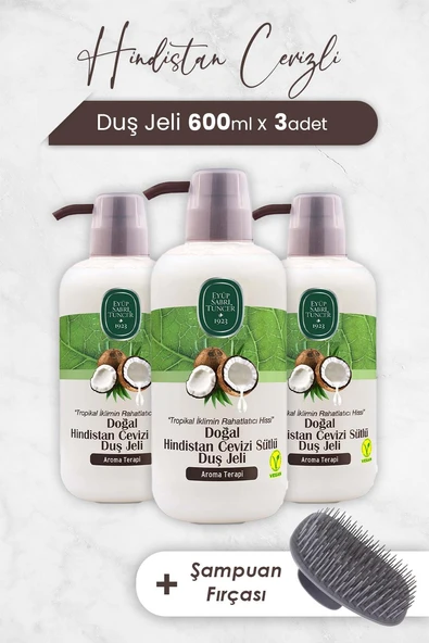 Eyüp Sabri Tuncer Hindistan Cevizi Duş Jeli 600 ml x 3 Adet ve Şampuan Fırçası ürün görseli 1