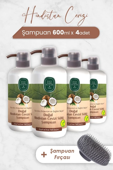 Eyüp Sabri Tuncer Hindistan Cevizi Şampuan 600 ml x 4 Adet ve Şampuan Fırçası ürün görseli 1