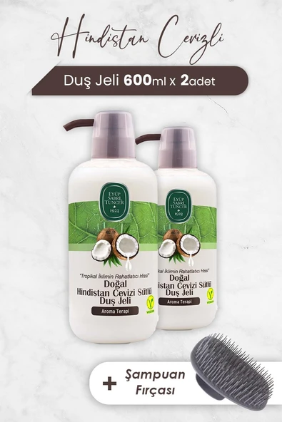 Eyüp Sabri Tuncer Hindistan Cevizi Duş Jeli 600 ml x 2 Adet ve Şampuan Fırçası ürün görseli 1