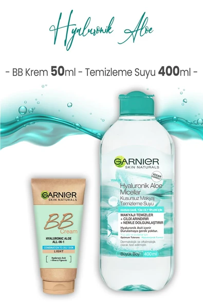 Garnier Micellar Temizleme Suyu Hyaluronik Aloe 400 ml ve BB Krem Açık Ton 50 ml ürün görseli 1