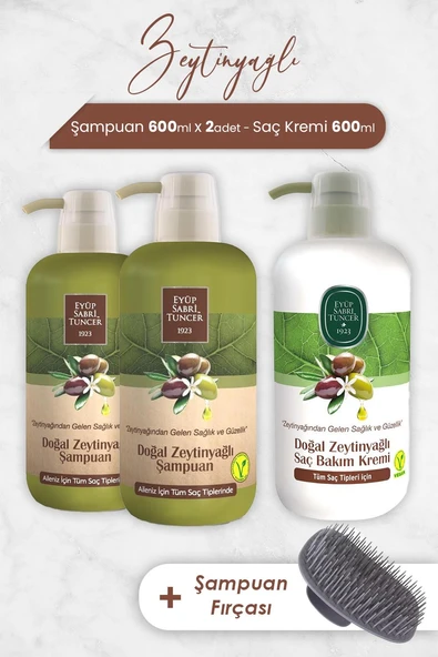 Eyüp Sabri Tuncer Zeytinyağlı Şampuan 600 ml x 2 Adet, Saç Kremi ve Şampaun Fırçası ürün görseli 1