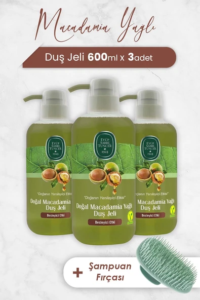 Eyüp Sabri Tuncer Macadamia Yağlı Duş Jeli 600 ml x 3 Adet ve Şampuan Fırçası ürün görseli 1