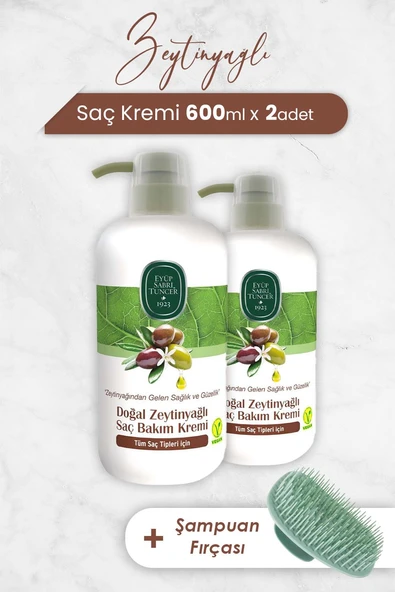 Eyüp Sabri Tuncer Zeytinyağlı Saç Kremi 600 ml x 2 Adet ve Şampuan Fırçası ürün görseli 1