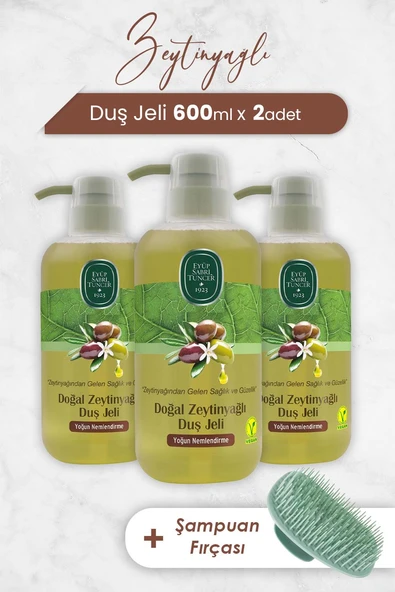 Eyüp Sabri Tuncer Zeytinyağlı Duş Jeli 600 ml x 3 Adet ve Şampuan Fırçası ürün görseli 1