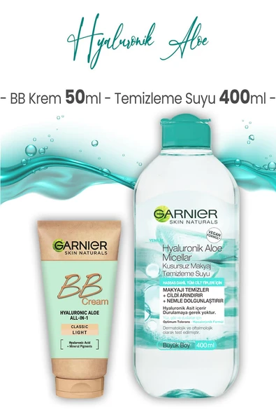 Garnier Micellar Temizleme Suyu Hyaluronik Aloe 400 ml ve BB Krem Açık Ton 50 ml ürün görseli 1