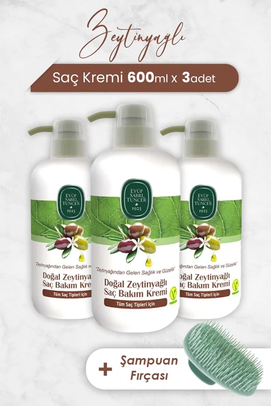 Eyüp Sabri Tuncer Zeytinyağlı Saç Kremi 600 ml x 3 Adet ve Şampuan Fırçası ürün görseli 1