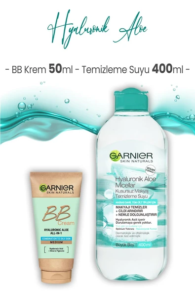 Garnier Hyaluronik Aloe Temizleme Suyu 400 ml ve BB Krem Orta Ton 50 ml ürün görseli 1