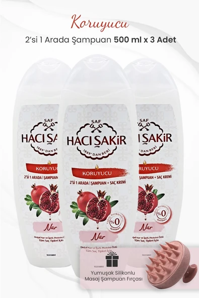 Hacı Şakir Nar 2si 1 Arada Şampuan Koruyucu 500 ml x 3 Adet ve Şampuan Fırçası Pembe ürün görseli 1