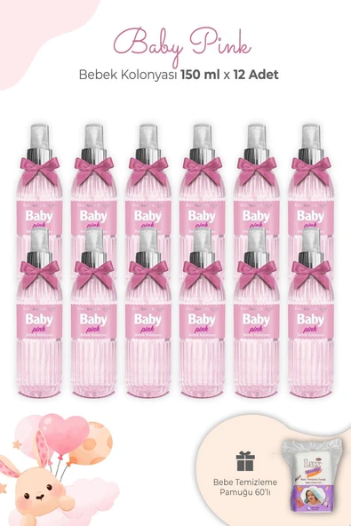 Eyüp Sabri Tuncer Baby Pınk Bebek Kolonyası 150 ml x 12 Adet ve Kare Bebek Pamuğu ürün görseli 1
